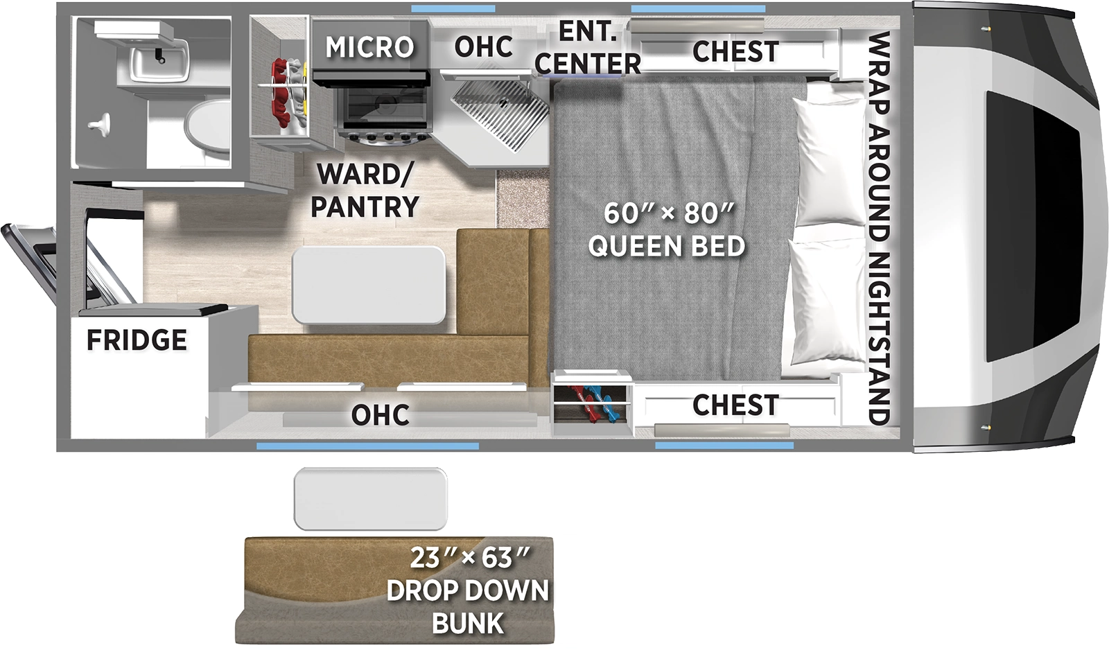 The Backpack Truck Camper HS-8801 floorplan features include: toilet.